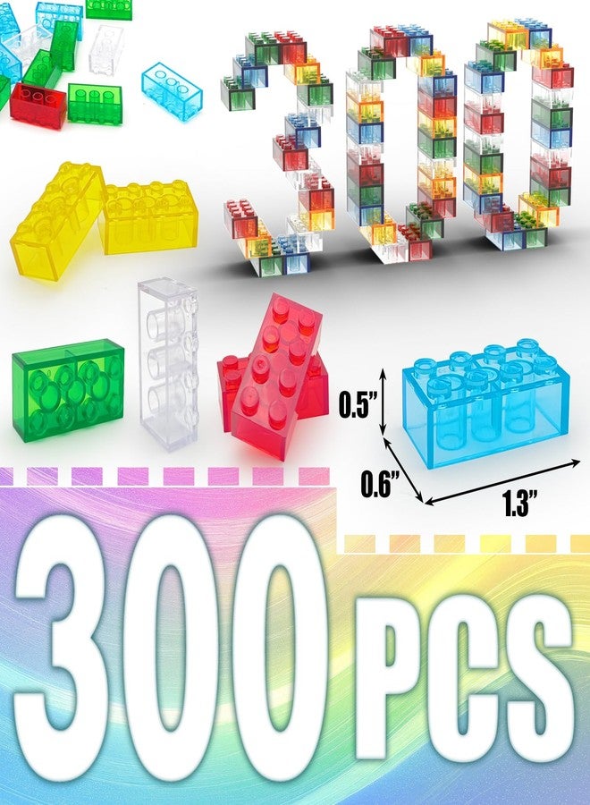 ZHX 300PCS Classic Transparent Building Bricks 2x4, Fully Transparent Bulk Bricks Parts and Pieces Compatible with Major Brands, Creative Play Set Block Toy Gift for Aged 3+ (Multicolor 300) - Image 3